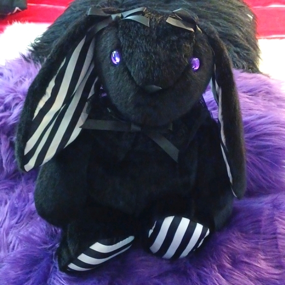 DOLLSKILL WIDOW GOTH BUNNY BAG BLACK PURPLE EYES BACKPACK BLACK FURRY STRAPS - Picture 15 of 15